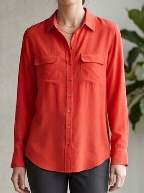 Equipment Femme Red Slim Signature 100% Silk Button Down Blouse Top M